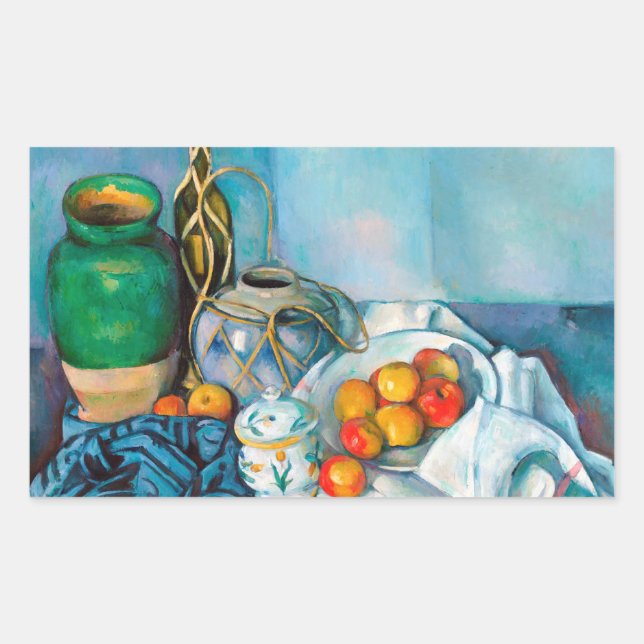 Pegatina Rectangular Vida con manzanas Paul Cézanne pintando comida (Anverso)