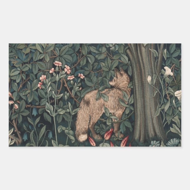 Pegatina Rectangular Vida silvestre William Morris Greenery Fox (Anverso)