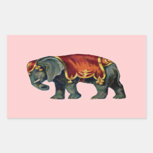 Pegatina Rectangular Vieja Iustração del elefante de circo