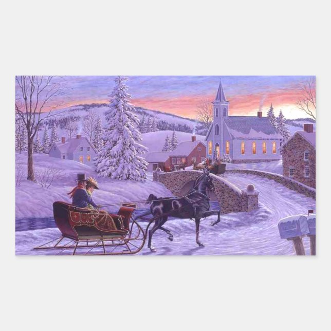 Pegatina Rectangular Vieja Navidad Vintage (Anverso)