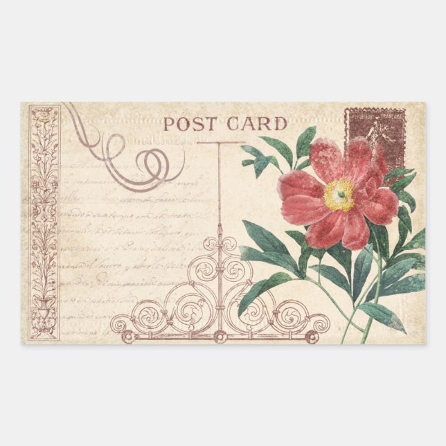 Pegatina Rectangular Viejo cuaderno de postales florales (Anverso)
