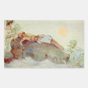 Pegatina Rectangular Viejo Peter Pan y Wendy Asleep con Sirenas