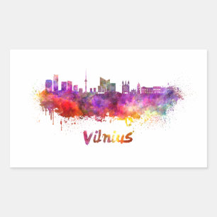 Pegatina Rectangular Vilnius skyline in watercolor