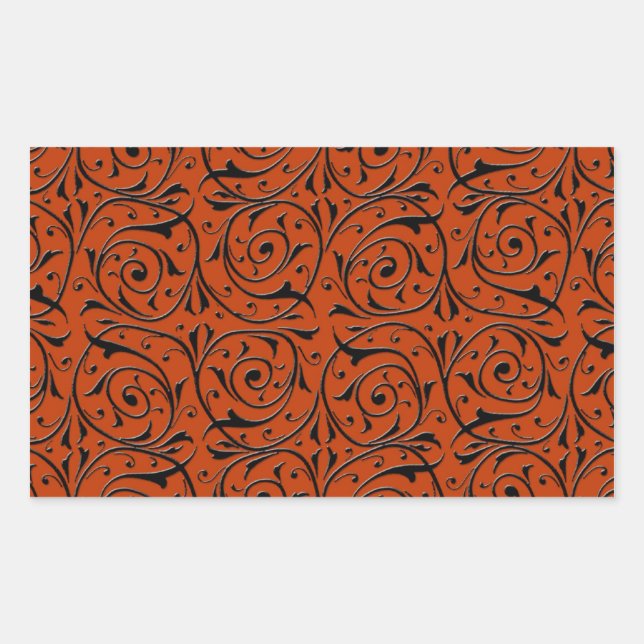 Pegatina Rectangular Viñas negras giratorias sobre naranja cobre (Anverso)