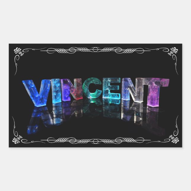 Pegatina Rectangular Vincent - El nombre Vincent en luces 3D (Fotografí (Anverso)