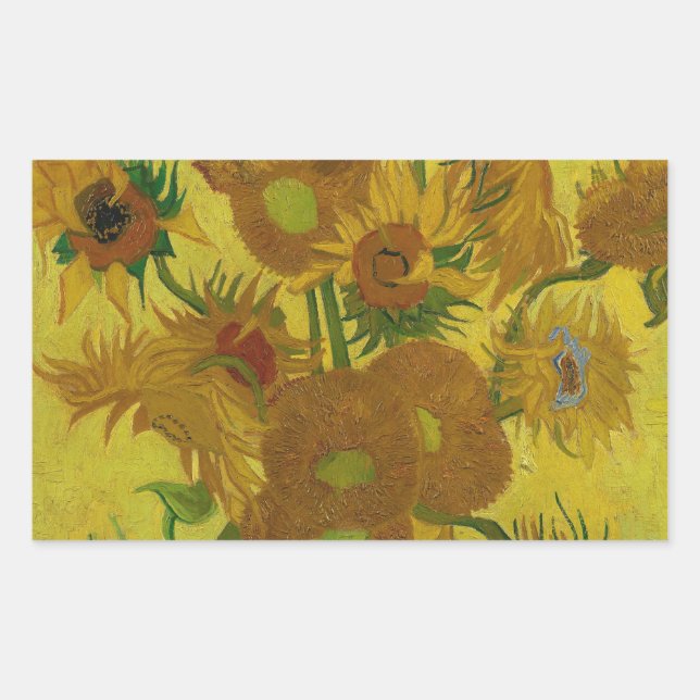 Pegatina Rectangular Vincent Van Gogh 15 girasoles Pintura (Anverso)