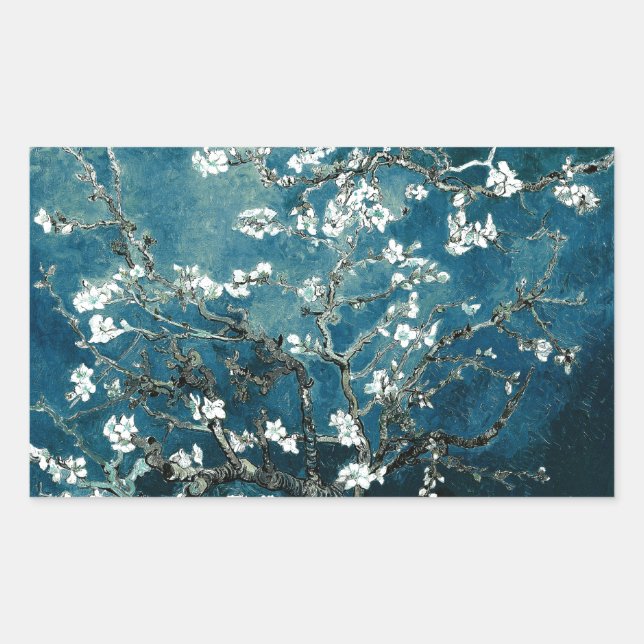 Pegatina Rectangular Vincent Van Gogh Almond Blossoms Oscuro Verde azul (Anverso)