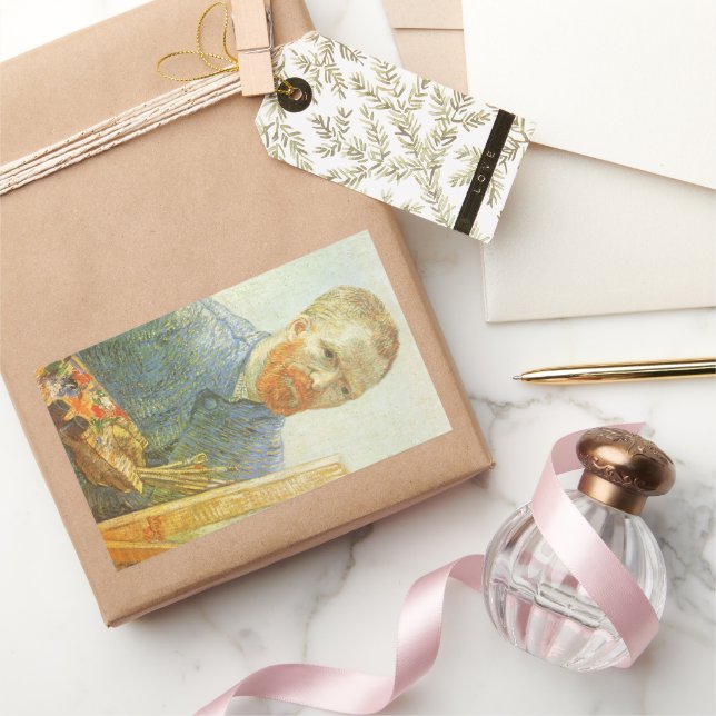 Pegatina Rectangular Vincent van Gogh - Autorretrato frente a Easel (Regalar)