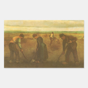 Pegatina Rectangular Vincent van Gogh - Campesinos plantando patatas 