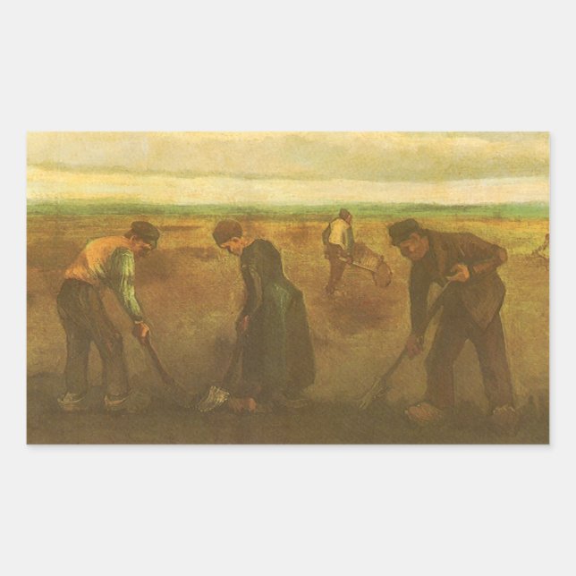Pegatina Rectangular Vincent van Gogh - Campesinos plantando patatas  (Anverso)