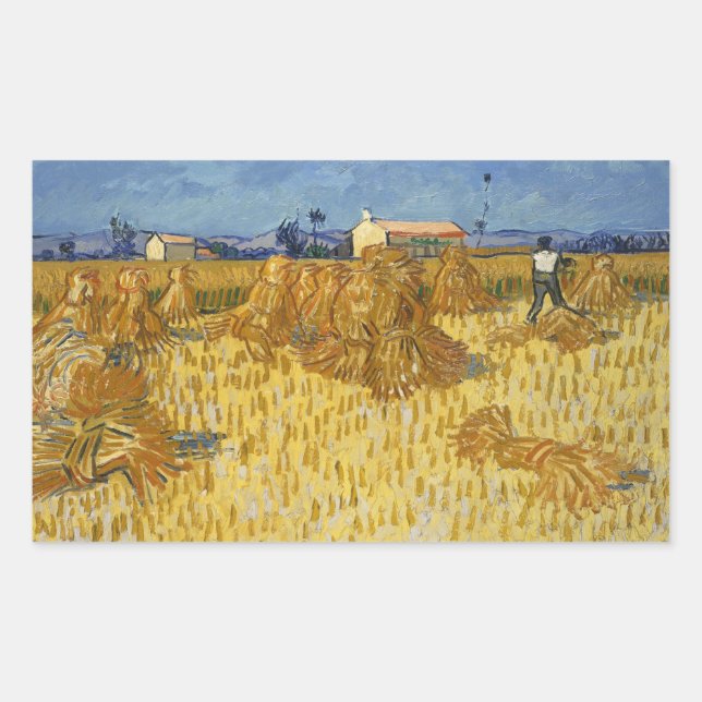 Pegatina Rectangular Vincent van Gogh - Cosecha de maíz en Provenza (Anverso)