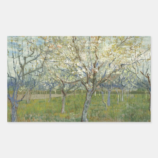 Pegatina Rectangular Vincent van Gogh - El huerto rosado (Anverso)