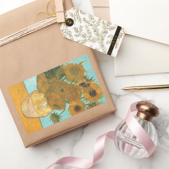 Pegatina Rectangular Vincent van Gogh - Jarrón con doce girasoles (Regalar)