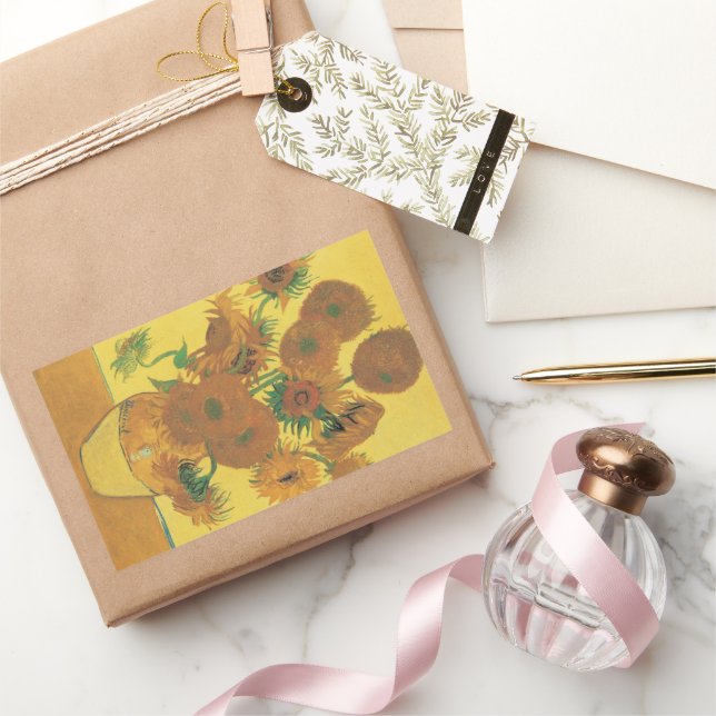 Pegatina Rectangular Vincent van Gogh - Jarrón con quince girasoles (Regalar)
