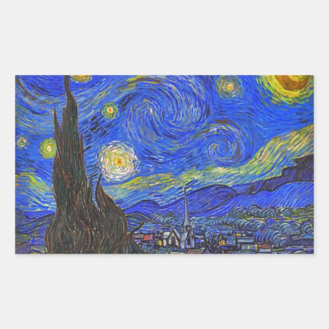 Pegatina Rectangular Vincent van Gogh - La noche estrellada (1889) (Anverso)