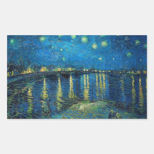 Pegatina Rectangular Vincent Van Gogh Noche estrellada sobre el Ródano (Anverso)