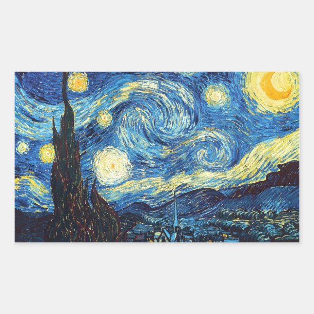 Pegatina Rectangular Vincent Van Gogh - Noche Starry (Anverso)