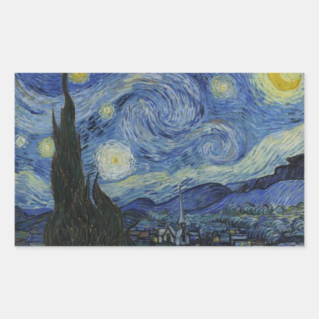 Pegatina Rectangular Vincent van Gogh - Noche Starry (Anverso)