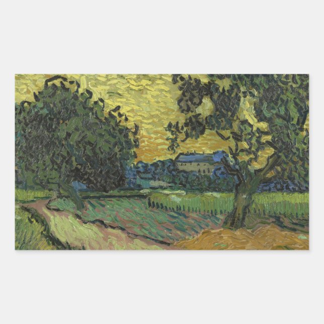 Pegatina Rectangular Vincent van Gogh - Paisaje en Crepúsculo (Anverso)