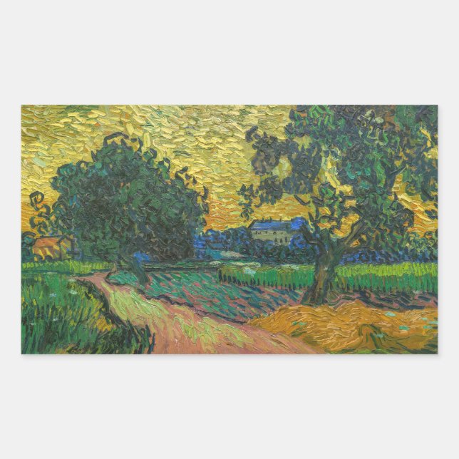 Pegatina Rectangular Vincent van Gogh - Paisaje en Crepúsculo (Anverso)