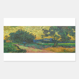 Pegatina Rectangular Vincent van Gogh - Paisaje en Crepúsculo