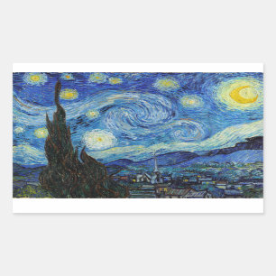 Pegatina Rectangular Vincent Van Gogh Starry Night Vintage Bella Artes