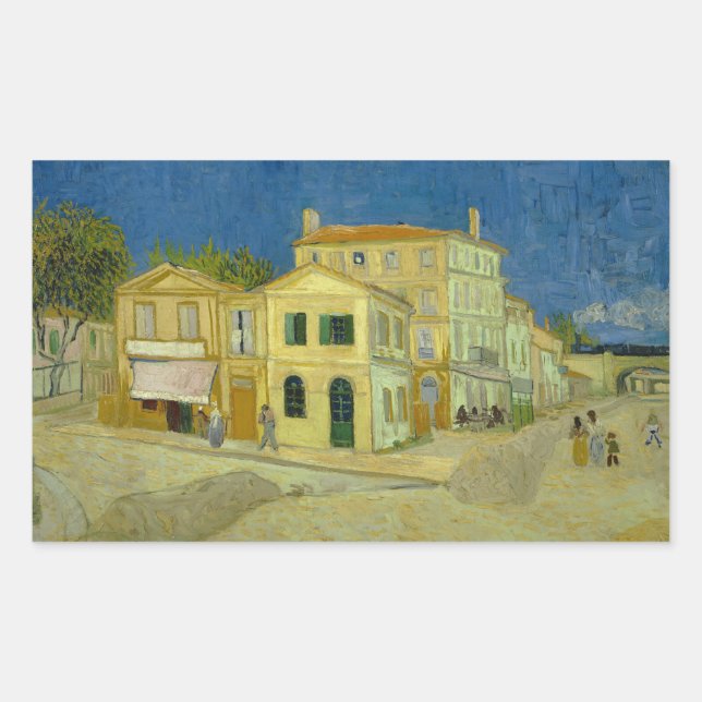 Pegatina Rectangular Vincent van Gogh - The Yellow House (`La calle') (Anverso)