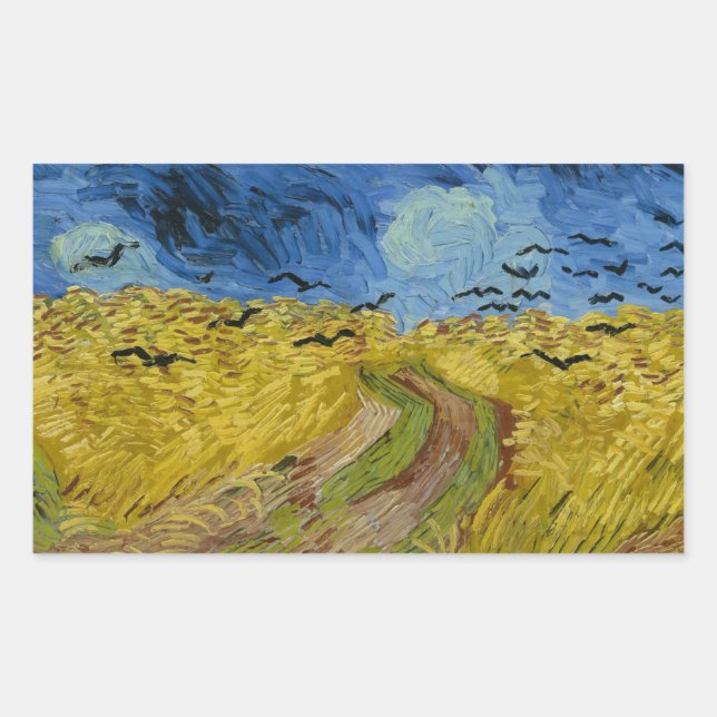 Pegatina Rectangular Vincent van Gogh - Wheatfield con cuervos (Anverso)