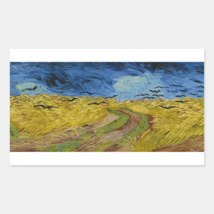 Pegatina Rectangular Vincent van Gogh - Wheatfield con cuervos