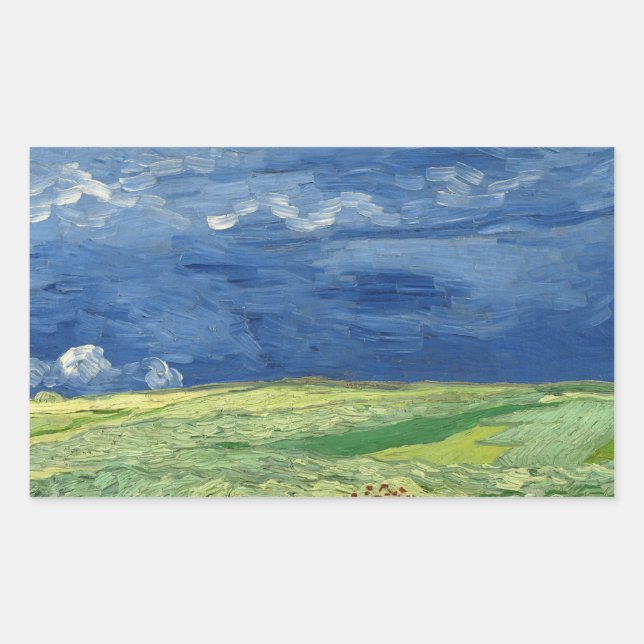 Pegatina Rectangular Vincent van Gogh - Wheatfield under Thundernuds (Anverso)