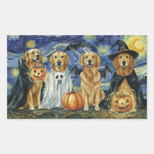 Pegatina Rectangular Vino de Halloween Perro Vestido de Bruja Fantasma