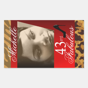 Pegatina Rectangular Vino de la fiesta de cumpleaños de Zebra Leopard P