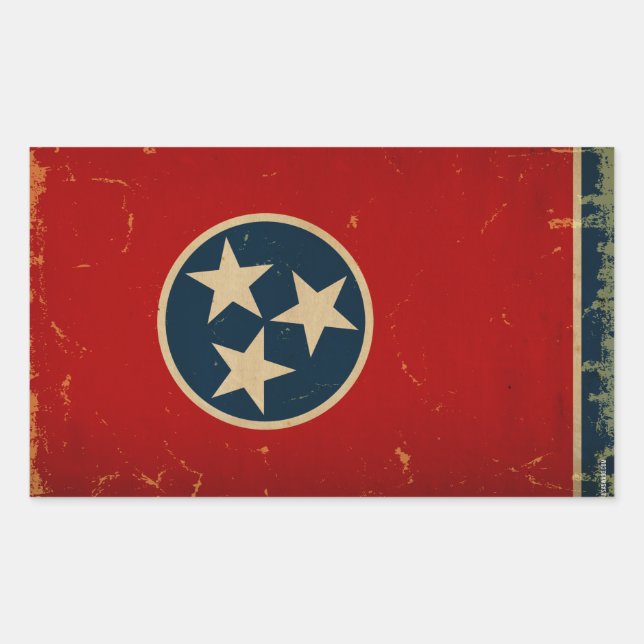 Pegatina Rectangular VINTACIÓN DE LA Bandera Estatal Tennessee (Anverso)
