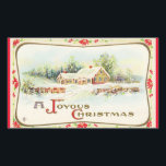 Pegatina Rectangular Vintage A Joyous Christmas Sticker<br><div class="desc">Bonito,  imagen vintage de una casa cubierta de nieve,  con árboles y vallas,  aparece en este pegatina de vacaciones. Con el mensaje "Un Navidad feliz",  esto sería muy útil en esos correos especiales de vacaciones,  decorando y recortando también!</div>