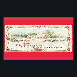 Pegatina Rectangular Vintage A Joyous Christmas Sticker<br><div class="desc">Bonito,  imagen vintage de una casa cubierta de nieve,  con árboles y vallas,  aparece en este pegatina de vacaciones. Con el mensaje "Un Navidad feliz",  esto sería muy útil en esos correos especiales de vacaciones,  decorando y recortando también!</div>