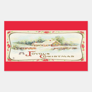 Pegatina Rectangular Vintage A Joyous Christmas Sticker