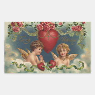 Pegatina Rectangular Vintage ángeles El día de San Valentín victorianos