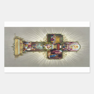 Pegatina Rectangular Vintage antiguo Feliz Pascua Cruz Religiosa