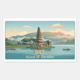 Pegatina Rectangular Vintage Bali Ulun Danu Beratan Lake Temple Travel