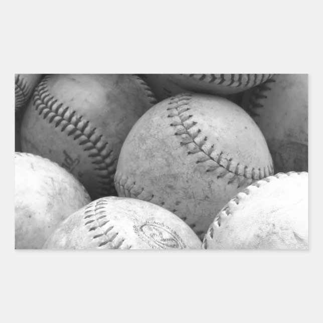 Pegatina Rectangular Vintage Baseballs en Blanco y Negro (Anverso)