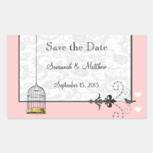 Pegatina Rectangular Vintage Bird Cage Musical Love Bird Bodas