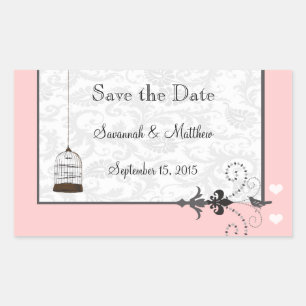 Pegatina Rectangular Vintage Bird Cage Musical Love Bird Bodas