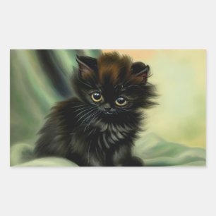 Pegatina Rectangular Vintage Black Kitten Ilustracion