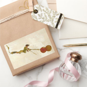 Pegatina Rectangular Vintage Boy con globos rojos en una fiesta de cump