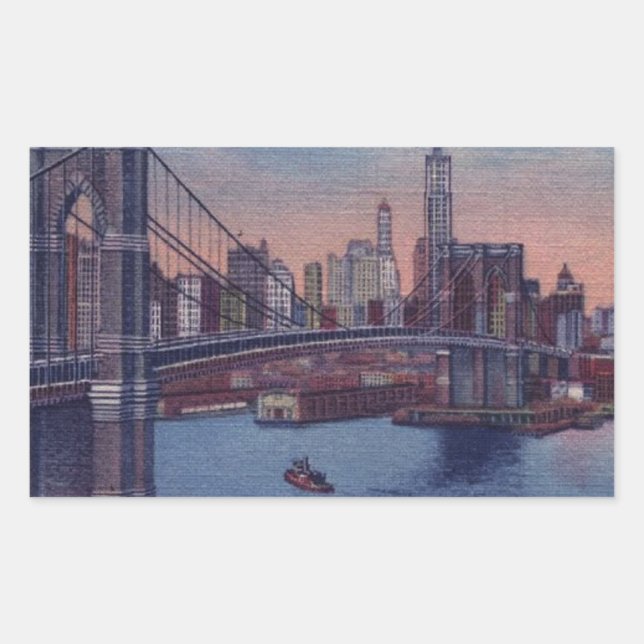 Pegatina Rectangular Vintage Brooklyn Bridge (Anverso)