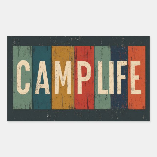 Pegatina Rectangular Vintage Camp Life Typography (Anverso)