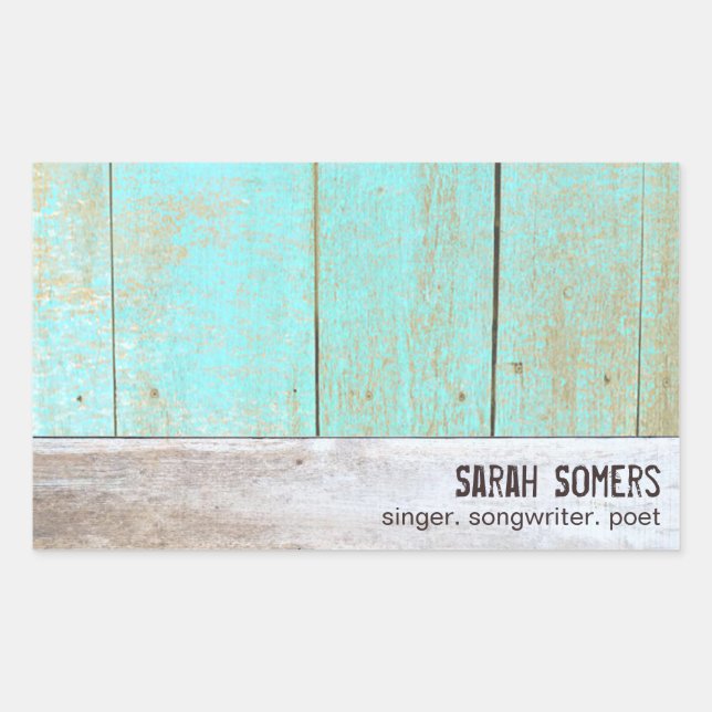 Pegatina Rectangular Vintage campestre, madera turquesa rusa (Anverso)