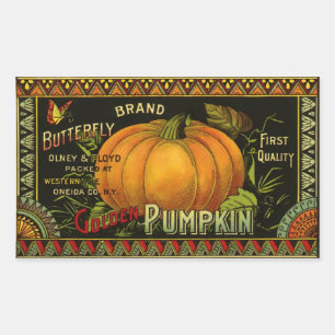 Pegatina Rectangular Vintage Can Label Art, Mariposa Calabaza Vegetable