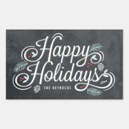 Pegatina Rectangular Vintage Chalkboard Felices Fiestas Pegatinas