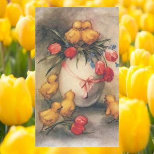 Pegatina Rectangular Vintage chicles de Pascua con flores rojas de tuli